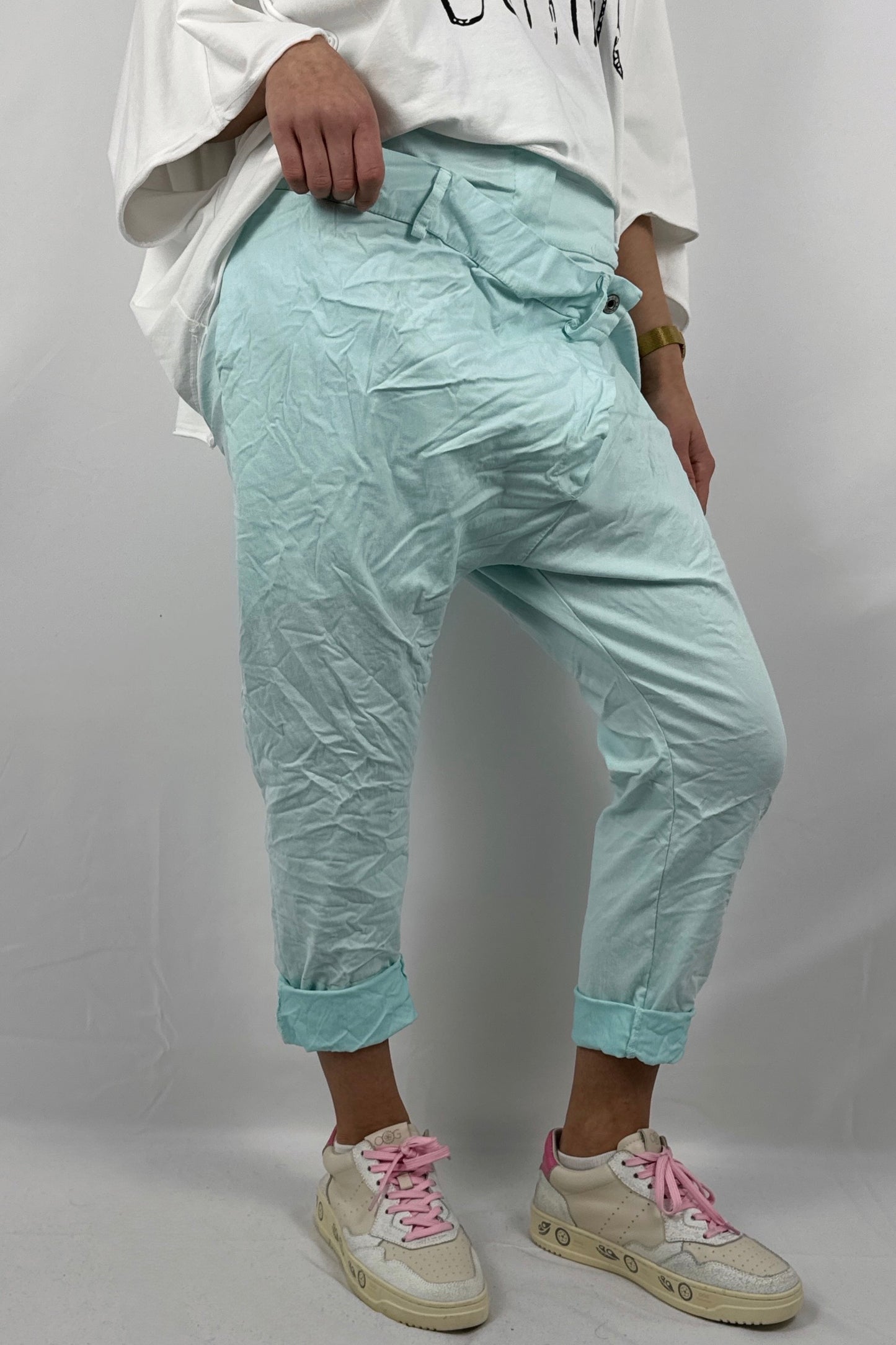 Damen Hose im Baggy Style mit Knopf Detail-Mint