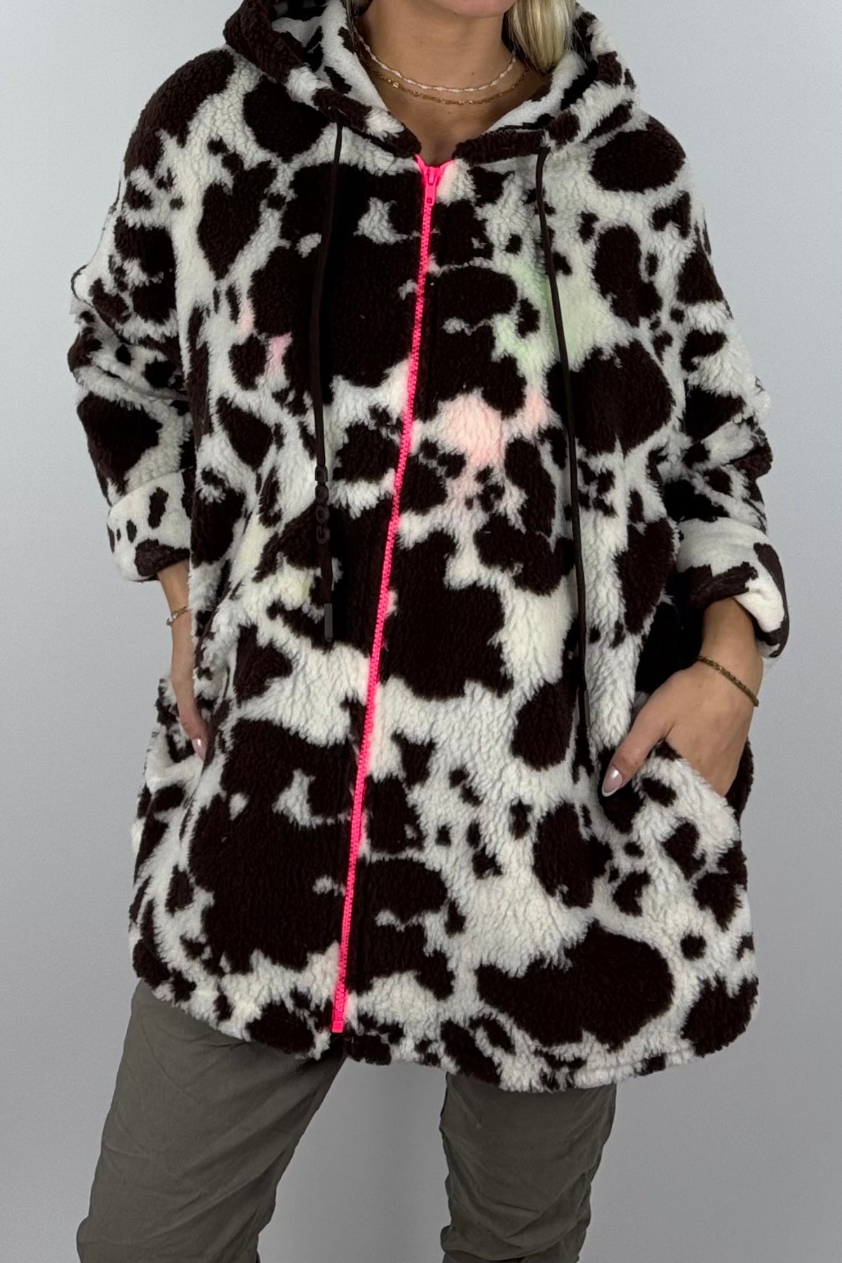 Damen Teddyjacke mit Kapuze-Schoko