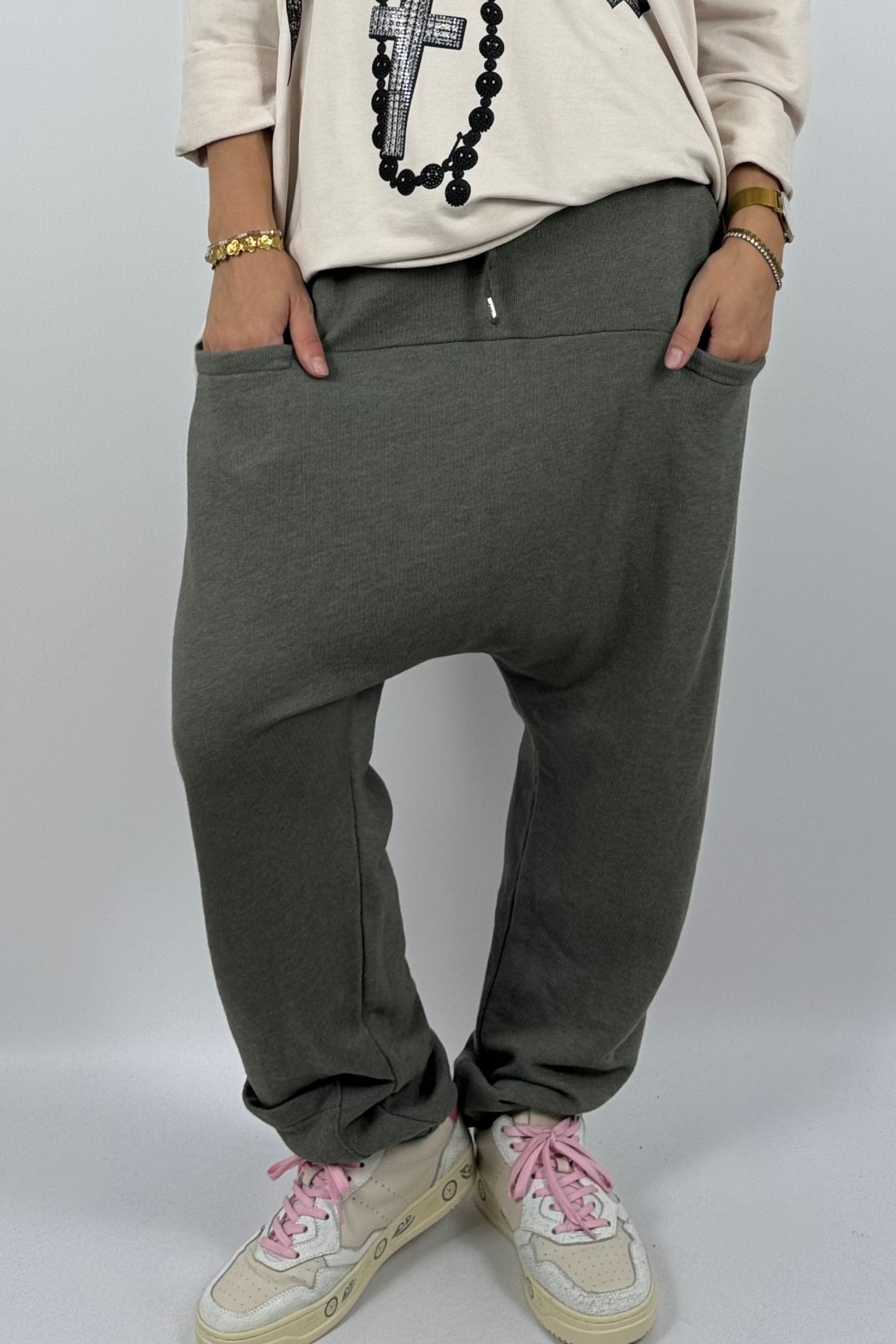 Lässige Baggy-Hose mit Taschen – Khaki