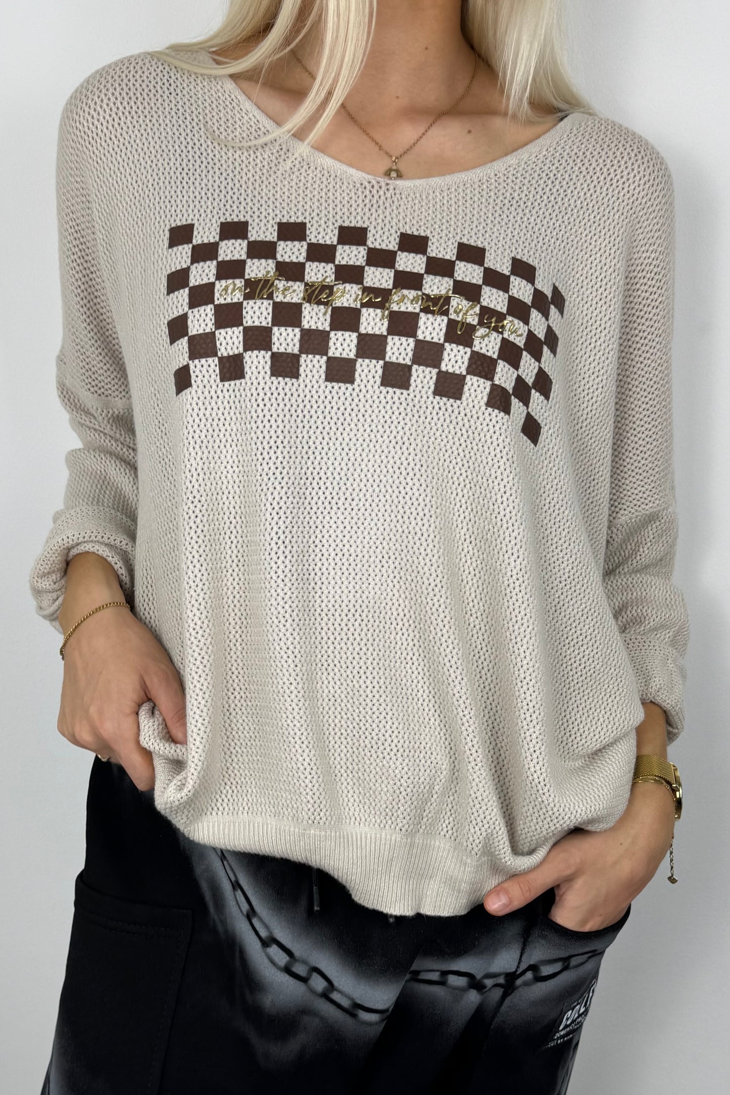 Shirt mit Karomuster-Print –Beige