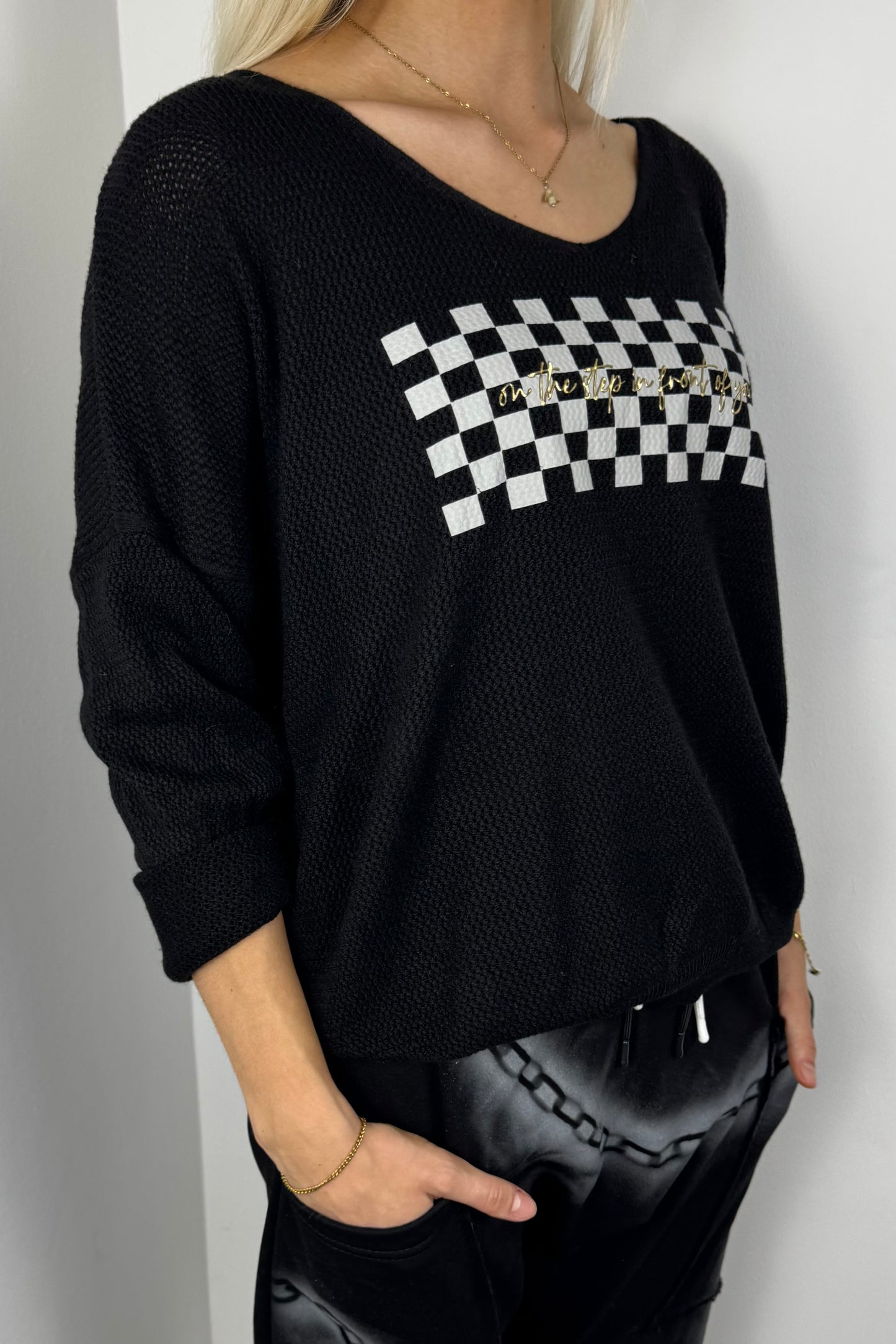 Shirt mit Karomuster-Print –Schwarz
