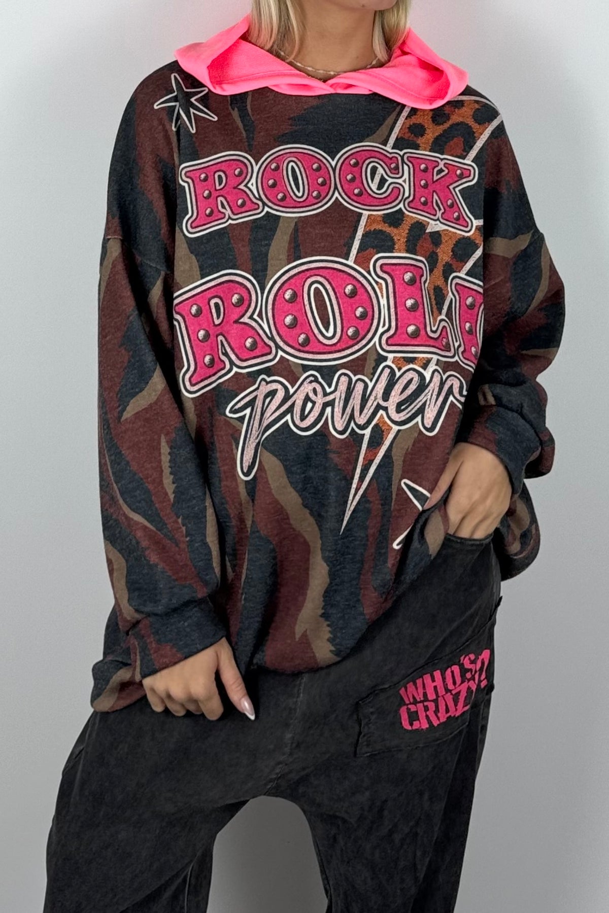 Damen Oversize Hoodie „Rock & Roll Power“-Schoko