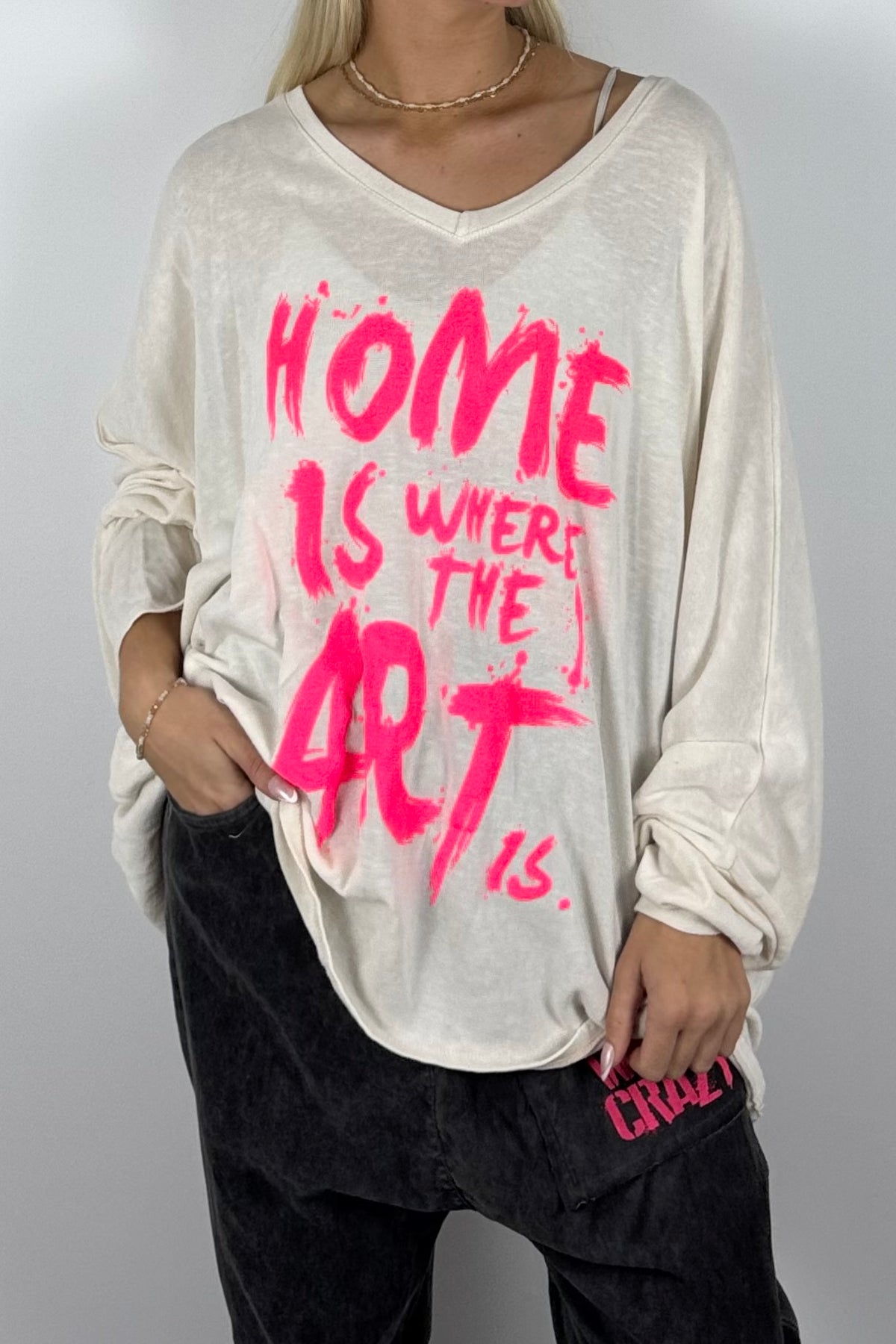 Damen Oversize-Shirt mit Statement-Print-Weiß