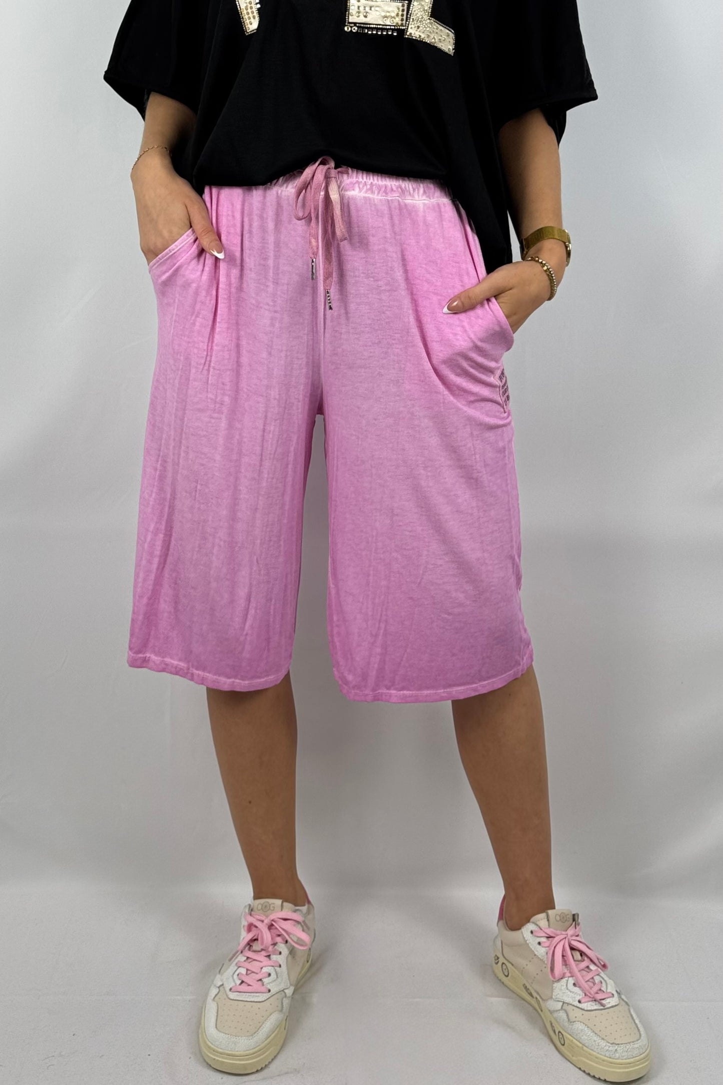 Jersey-Shorts mit Statement-Tasche-Rosa