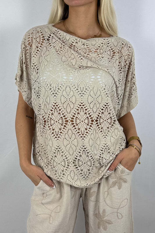Häkelshirt im Boho-Look – luftig & stilvoll-Beige