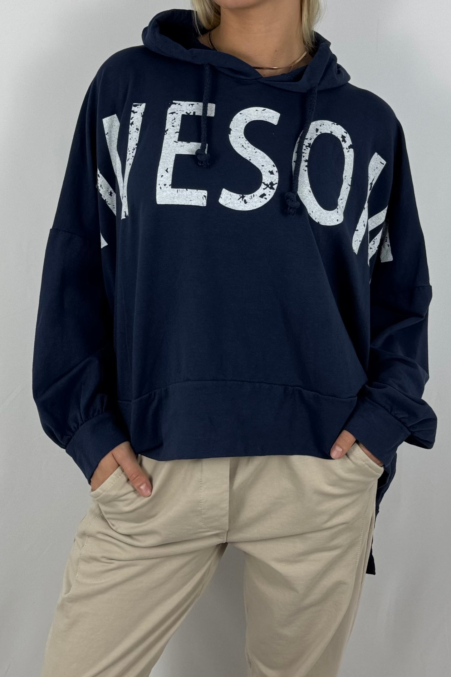 Damen Oversize Hoodie – Awesome Print-Dunkel Blau