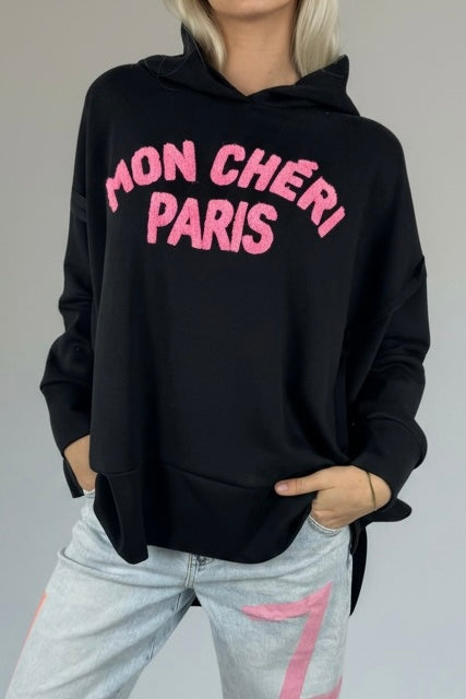 Oversize Hoodie „Mon Chéri Paris“-Schwarz