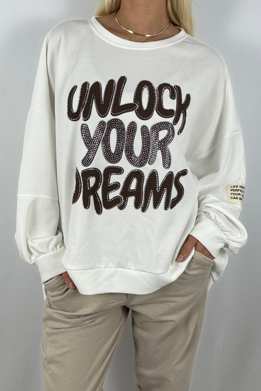 Damen Oversize Sweatshirt – Unlock Your Dreams-Weiß