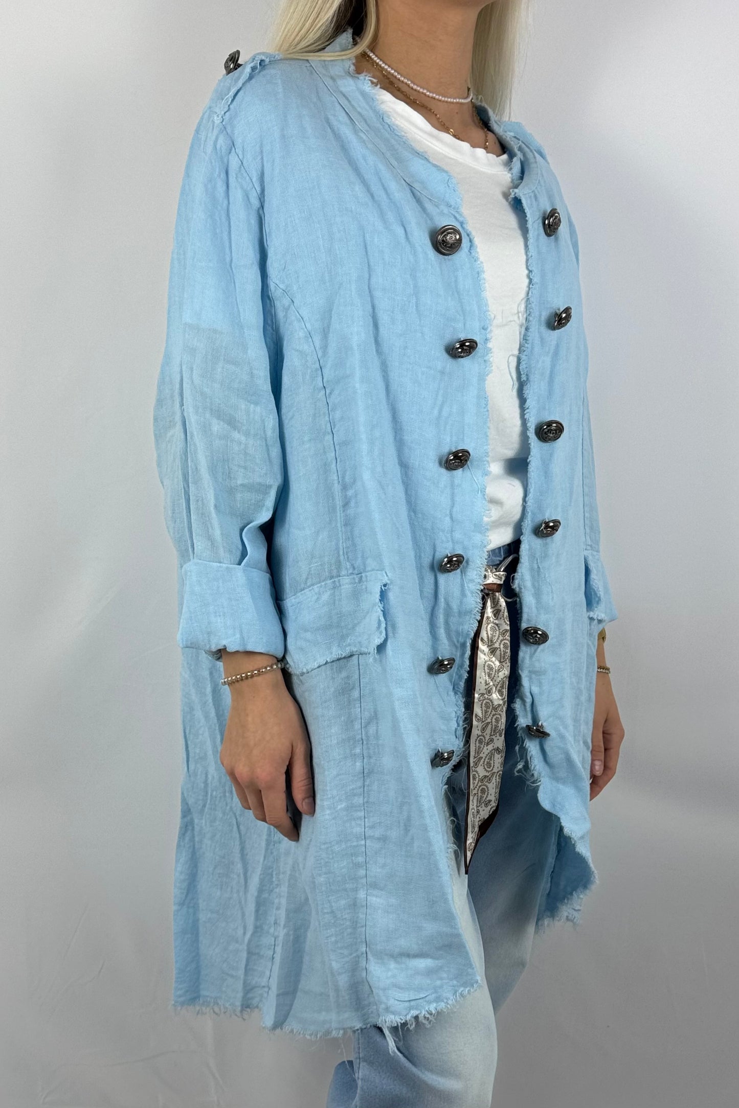 Leinenmantel „Casual Chic“ – leicht & stylisch-Hellblau