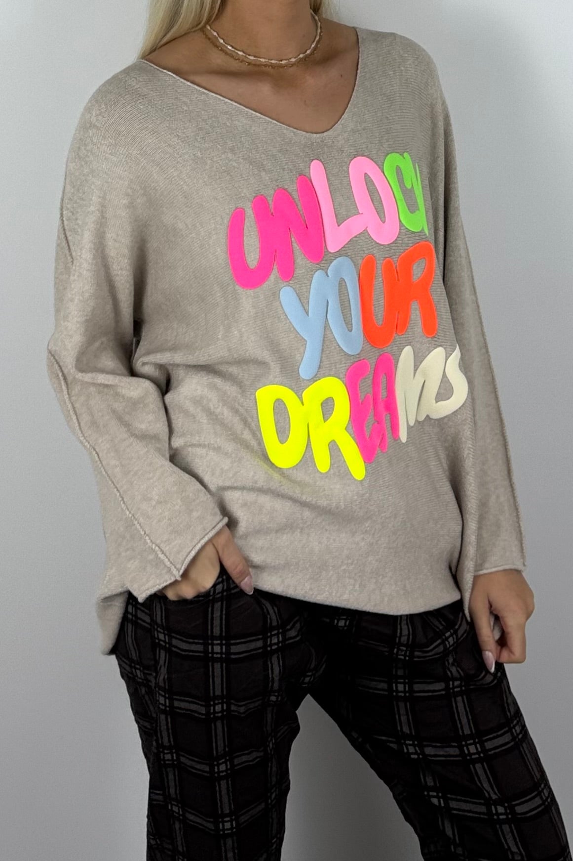 Damen Oversize-Sweatshirt mit Statement-Print-Beige