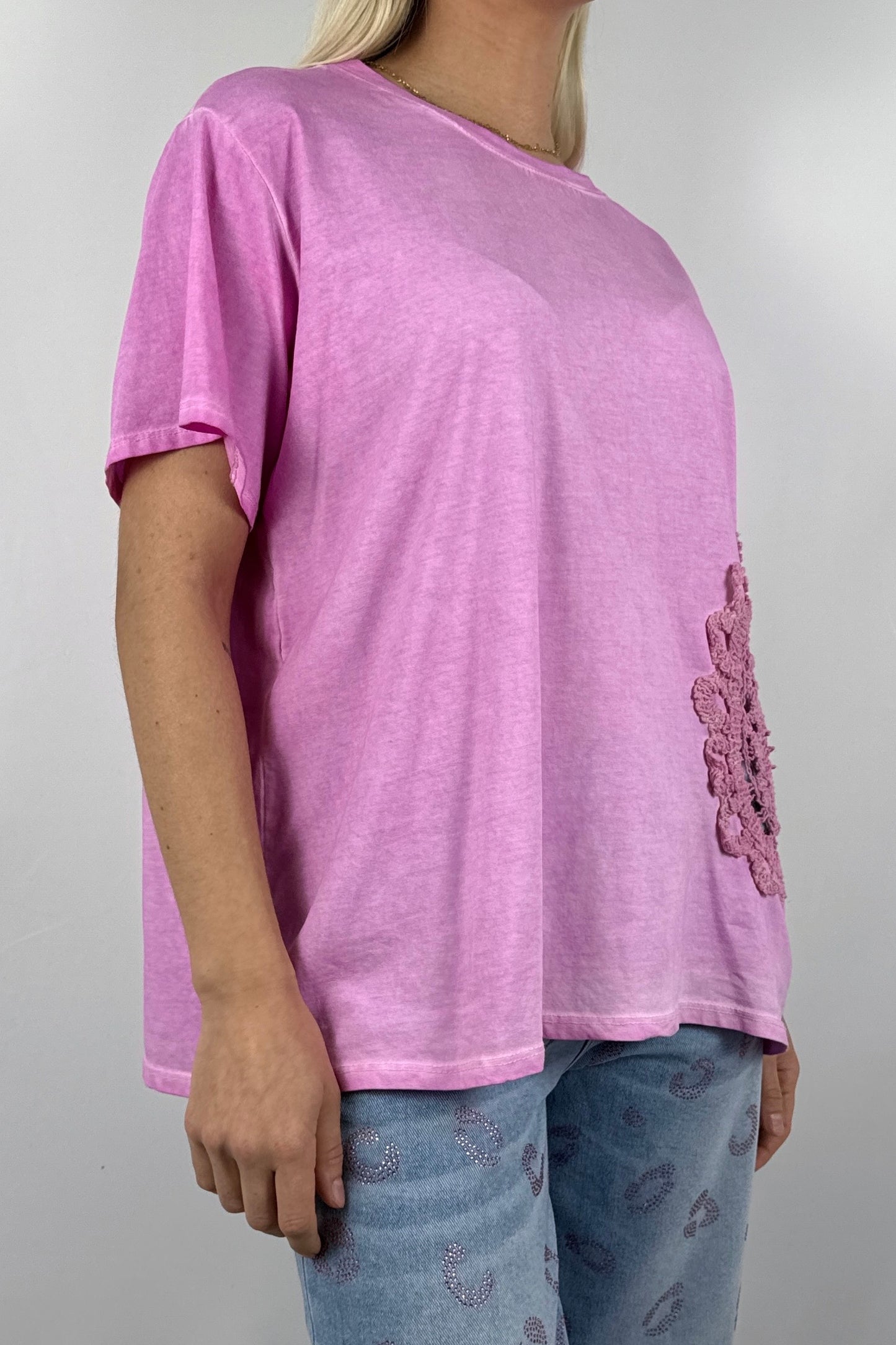 Shirt mit großem Häkel Muster-Pink