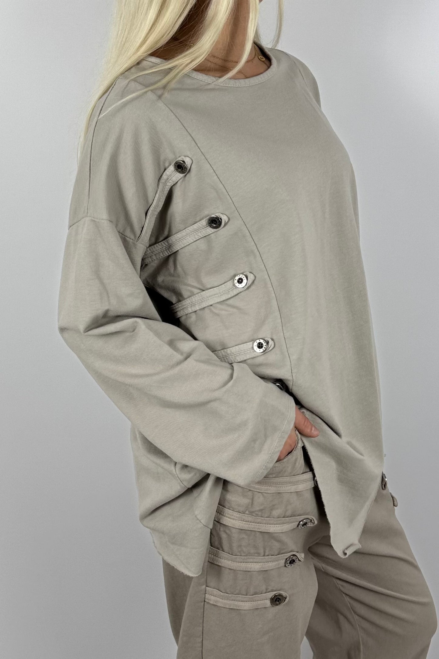 Damen Oversize Shirt mit Knopfdetails – Beige