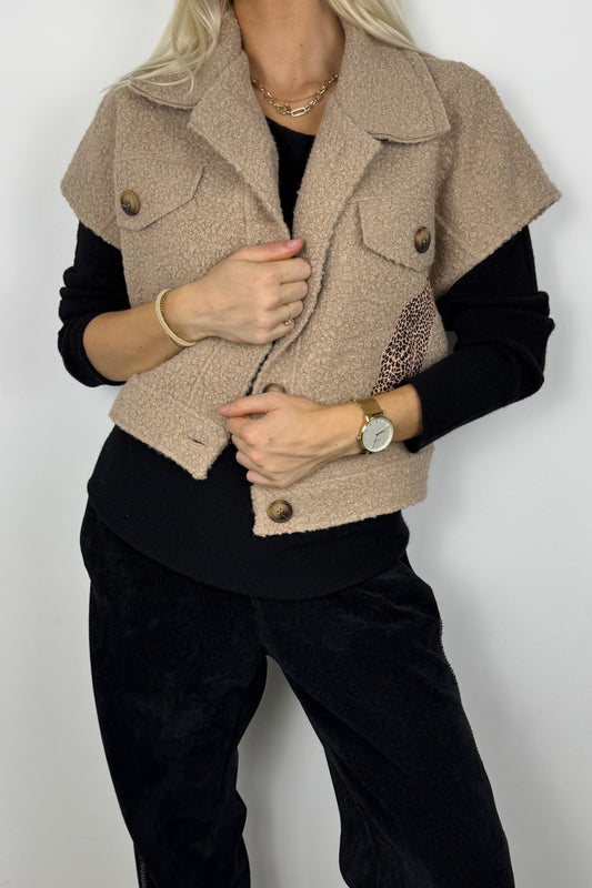 Stylische Weste mit Leoparden-Print-Beige
