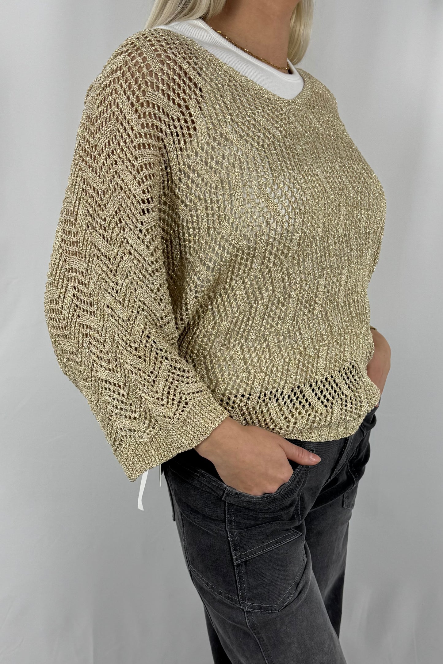 Damen Strick Sweatshirt mit Musterstruktur-gold
