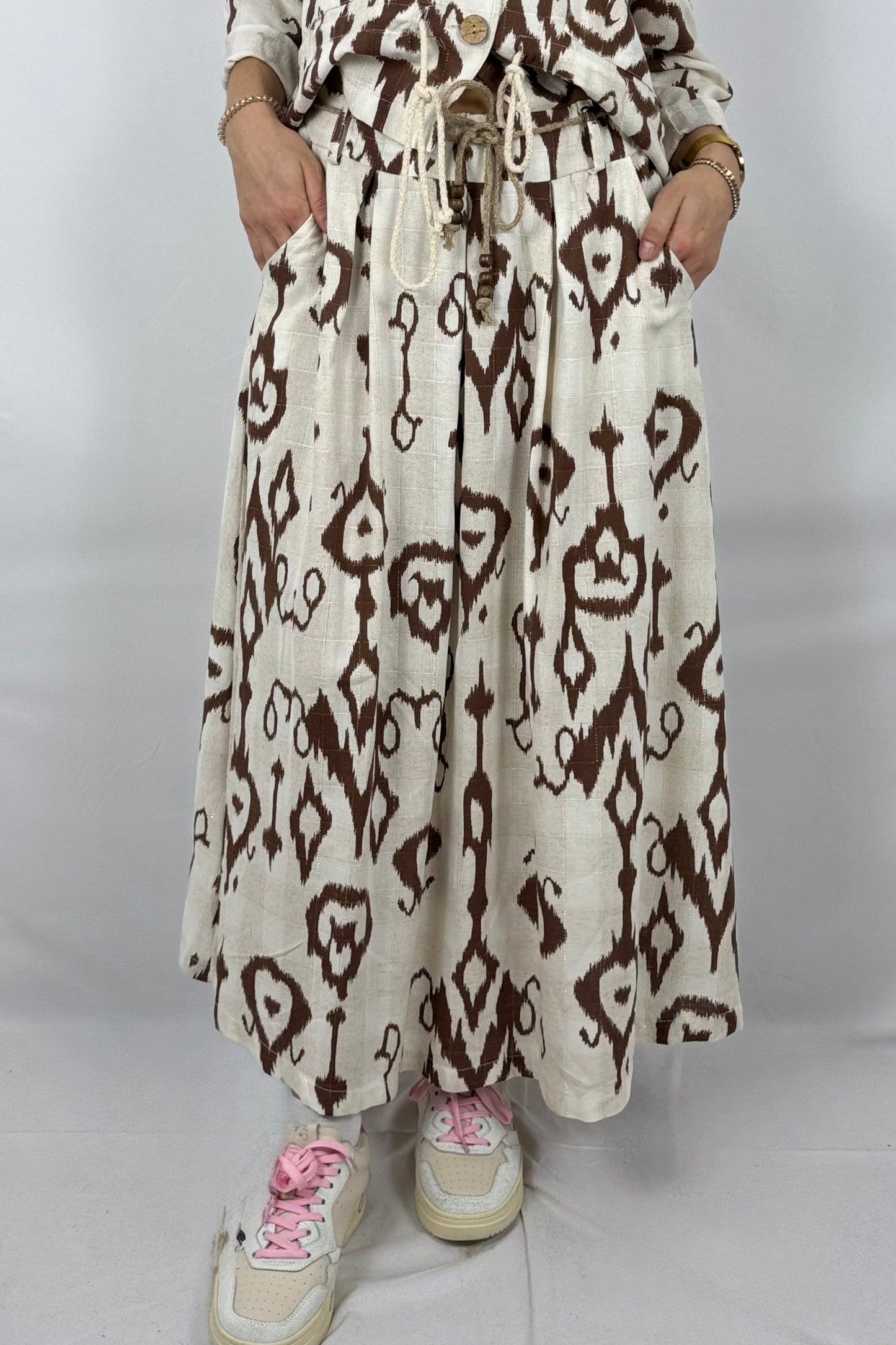 Boho Rock mit Print – Leinen/Viskose-Choco
