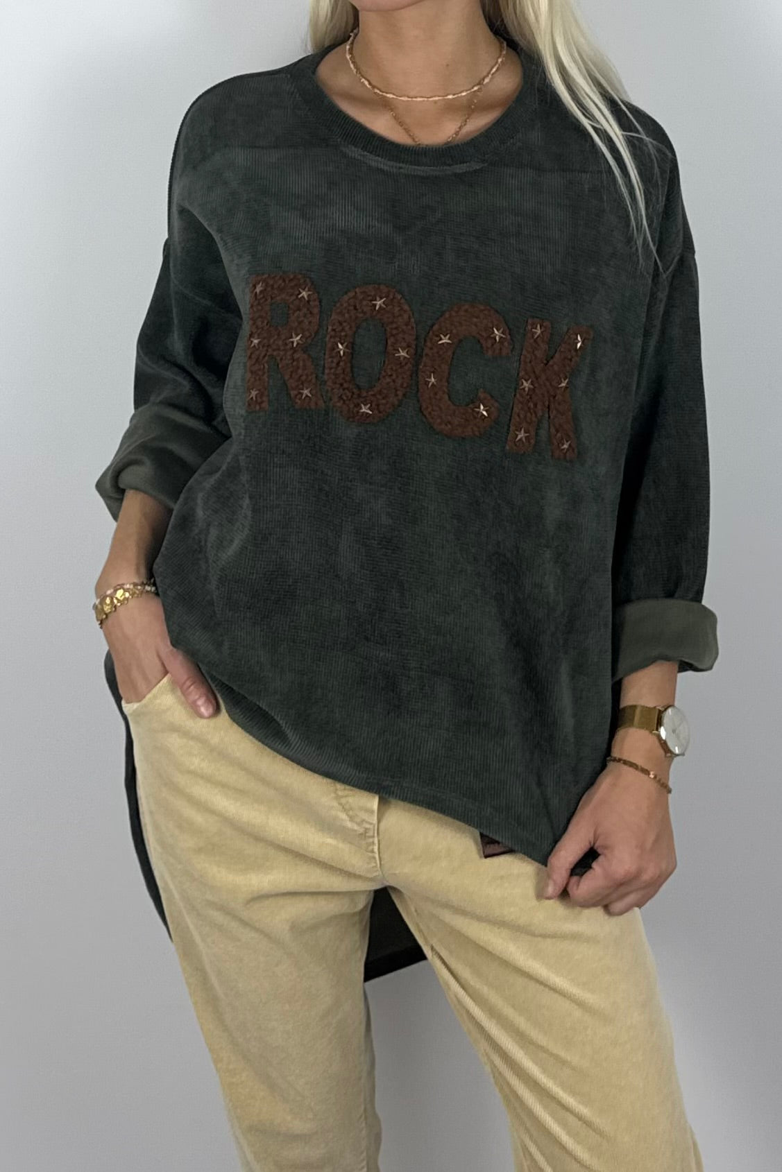 Damen Oversize Sweatshirt „ROCK“ –Khaki