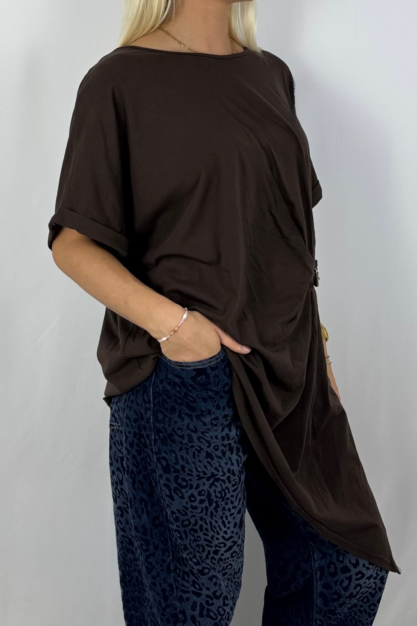 Damen Longshirt mit Schnalle – Oversize-Schoko