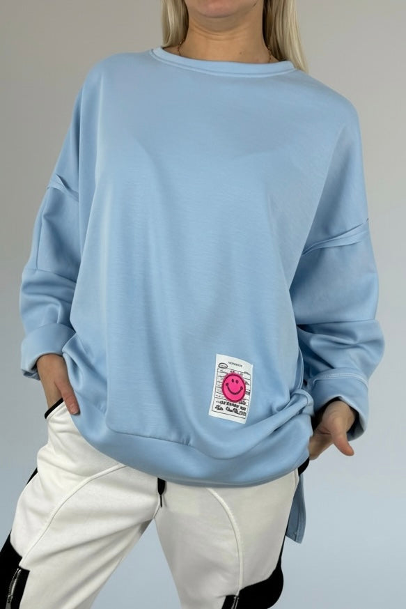 Oversize Sweatshirt mit Patch-Detail-Hellblau