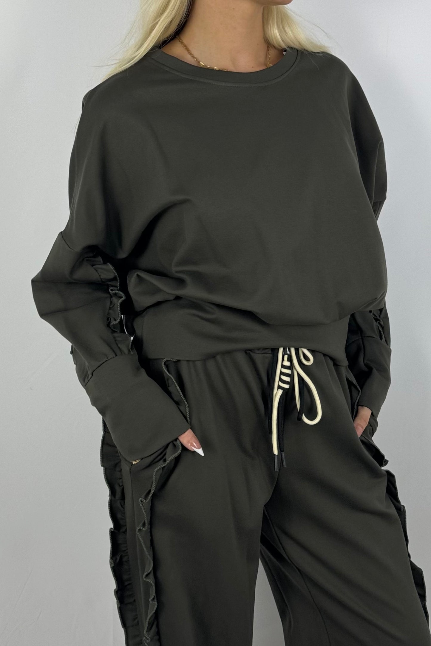 Sweatshirt mit Rüschen-Details-Khaki