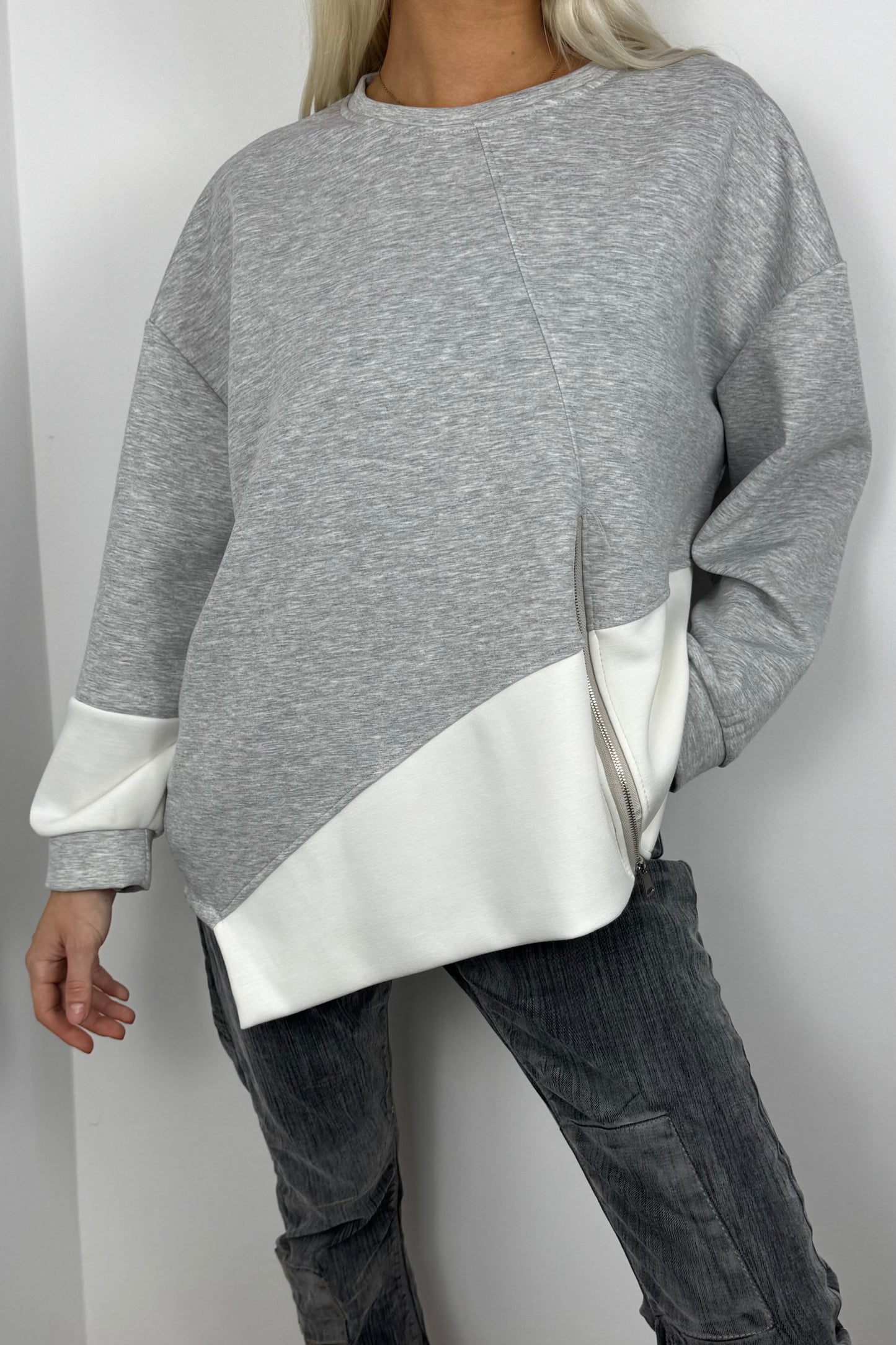 Casual Shirt mit Reißverschluss-Detail – Grau