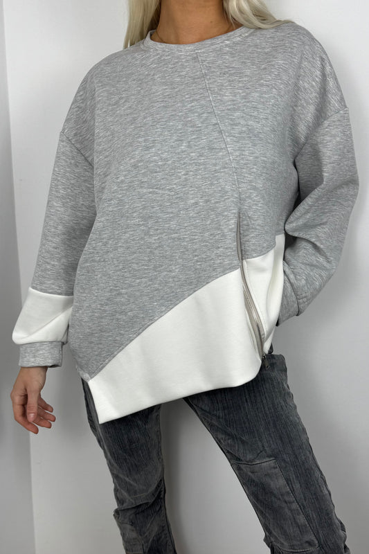 Casual Shirt mit Reißverschluss-Detail – Grau
