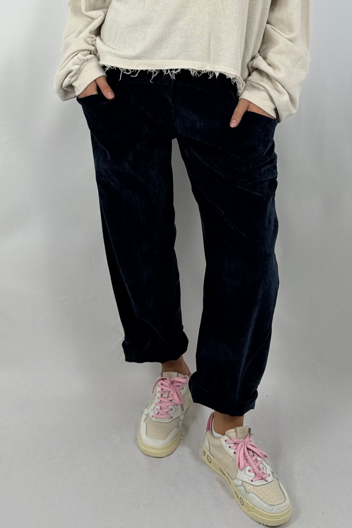 Damen Hose – Samtoptik mit Leo-Kordel-blau