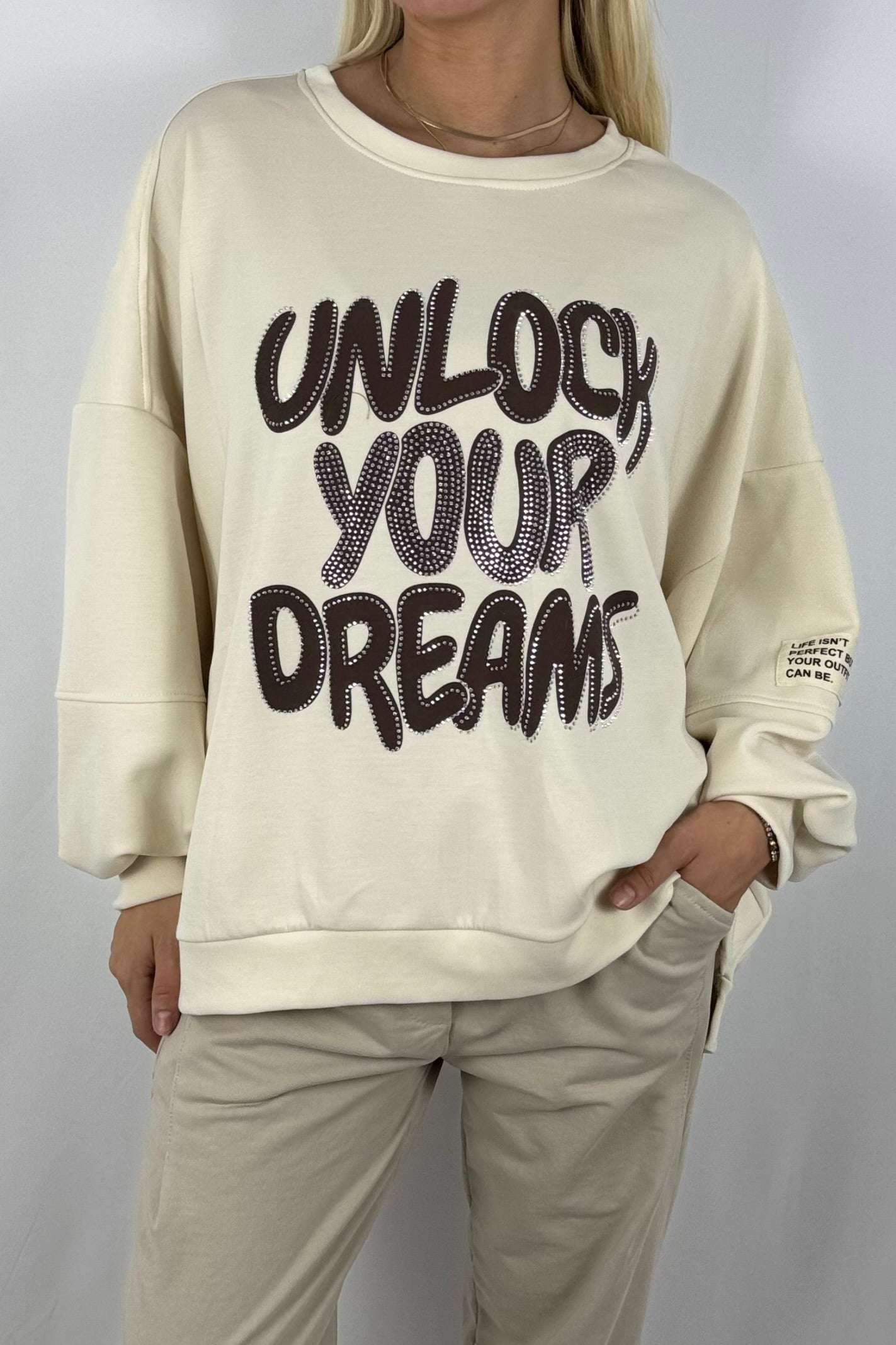 Damen Oversize Sweatshirt – Unlock Your Dreams-Beige