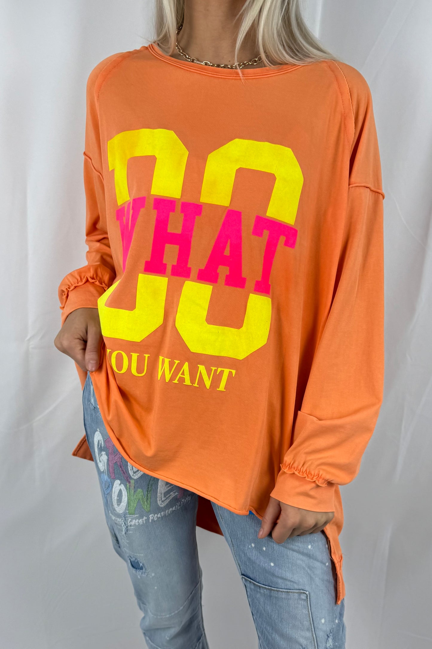 Shirt mit „DO WHAT YOU WANT“ Statement-Print-Orange