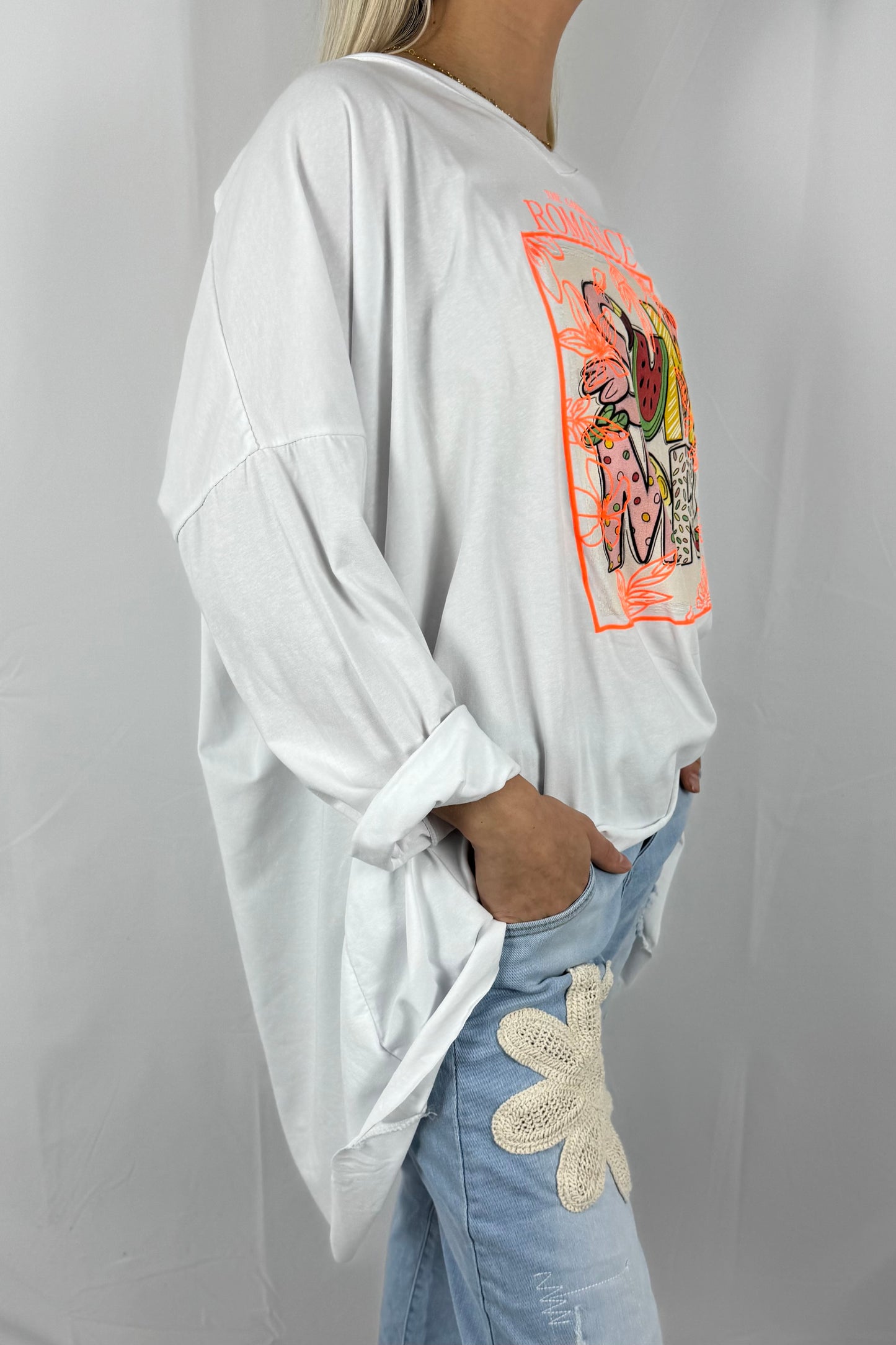 Damen Oversize Shirt „Summer Romance“ mit Print-Neon Orange