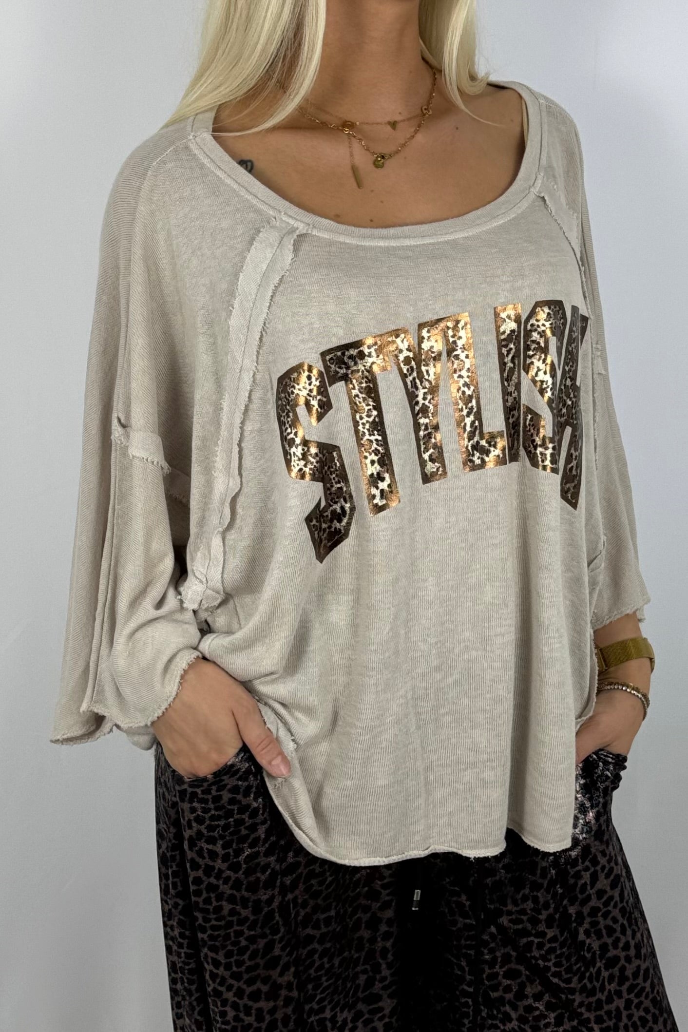 Oversize Shirt „STYLISH“ – Beige