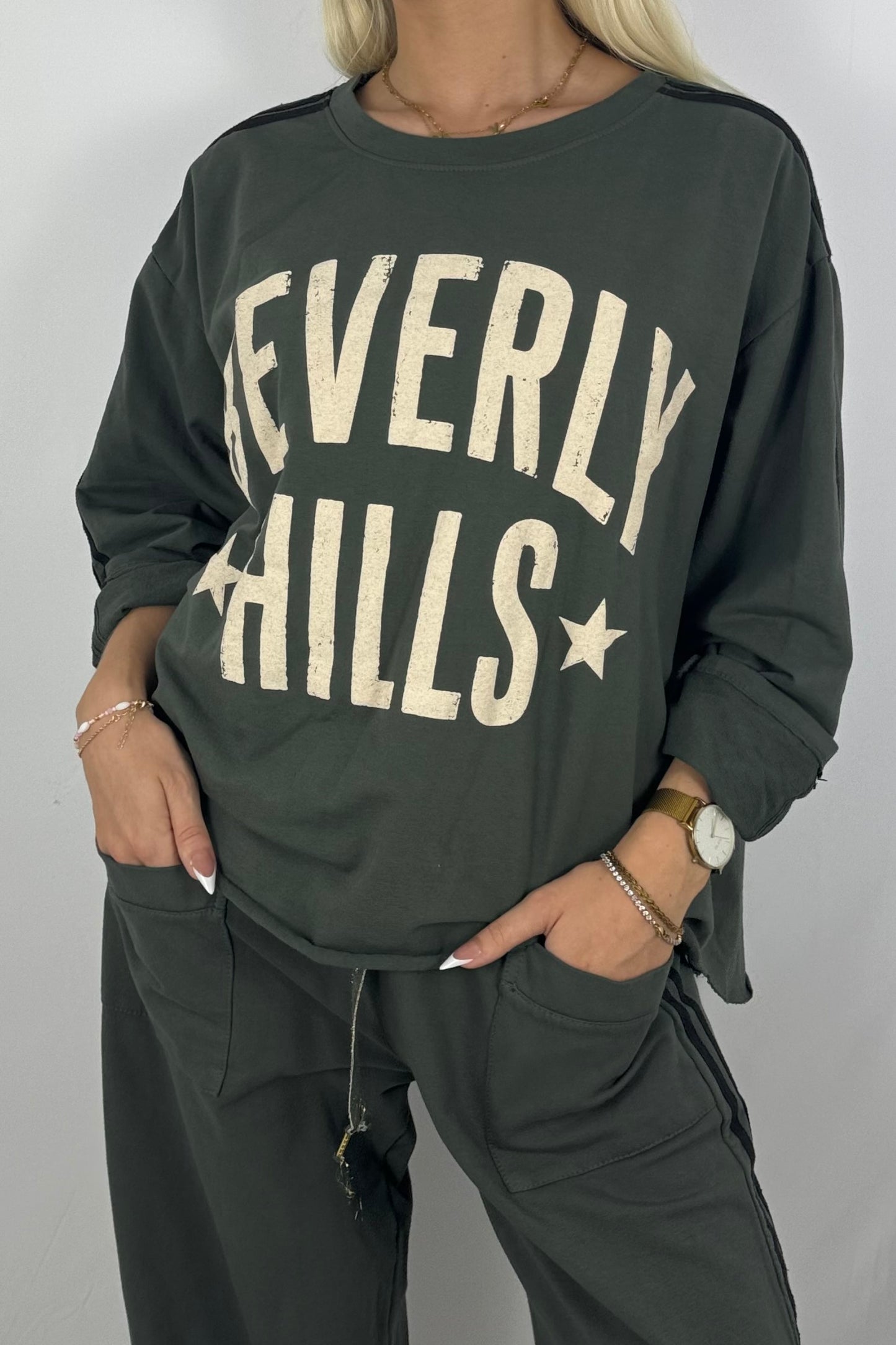 Oversize-Sweatshirt mit Statement-Print-Khaki