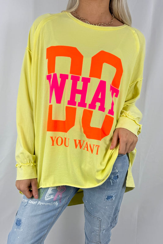 Shirt mit „DO WHAT YOU WANT“ Statement-Print- Gelb