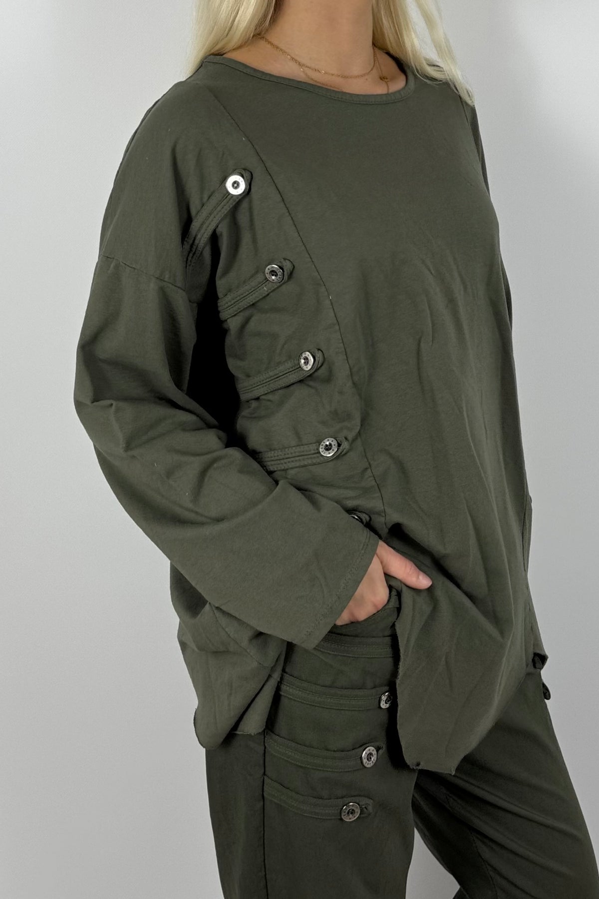 Damen Oversize Shirt mit Knopfdetails – Khaki