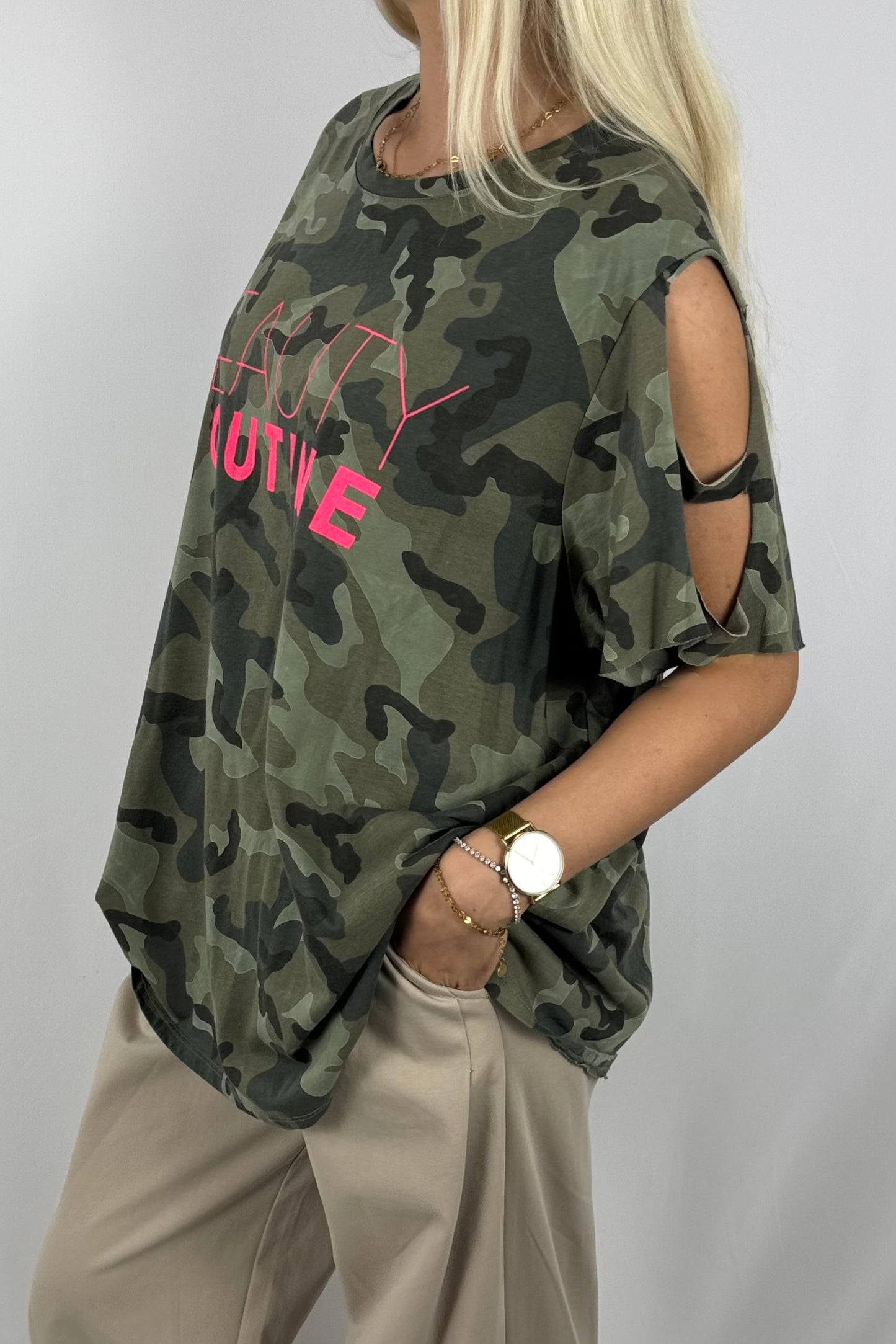Beauty Routine Shirt – Camouflage -Khaki