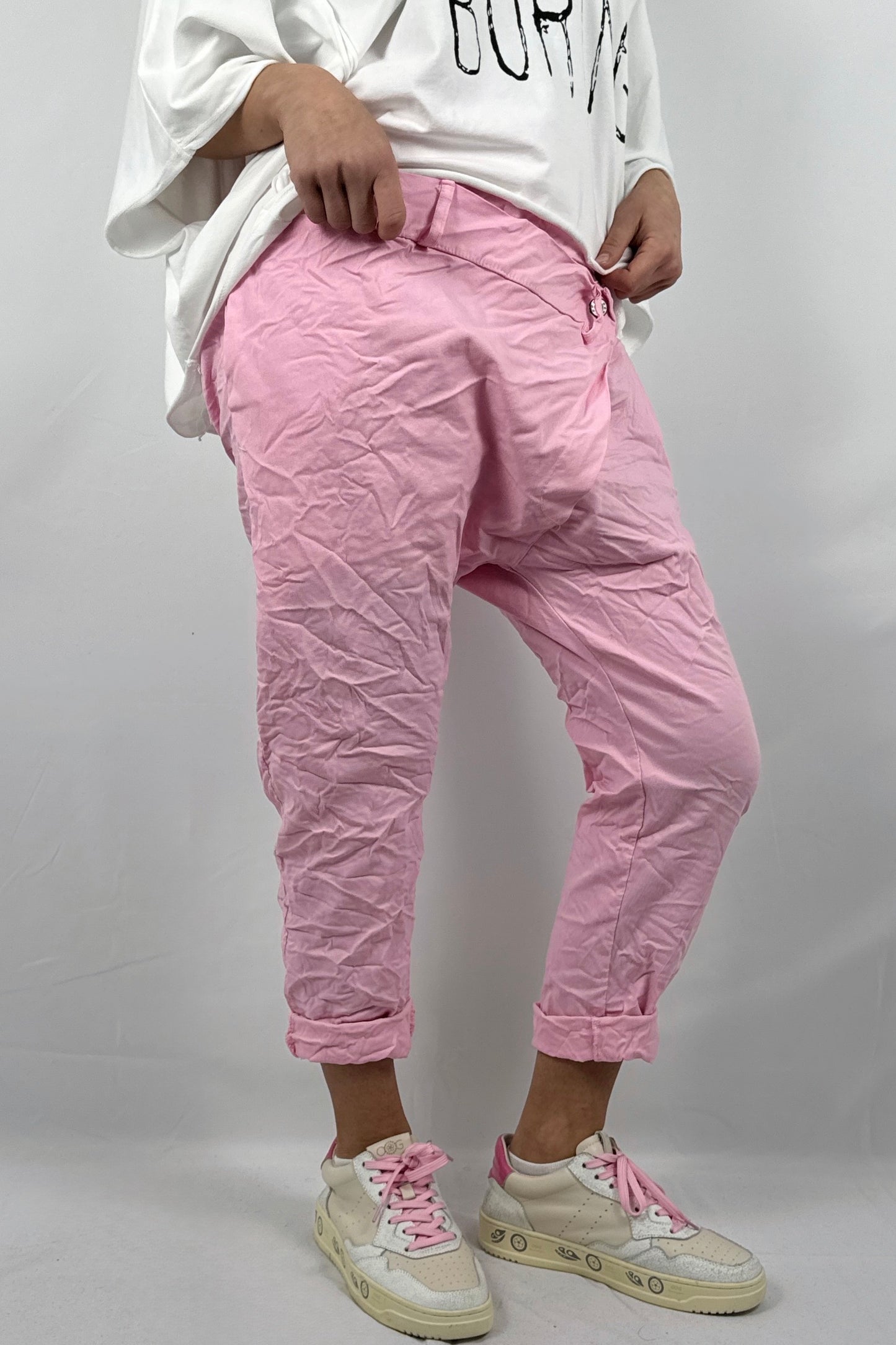 Damen Hose im Baggy Style mit Knopf Detail-Rosa