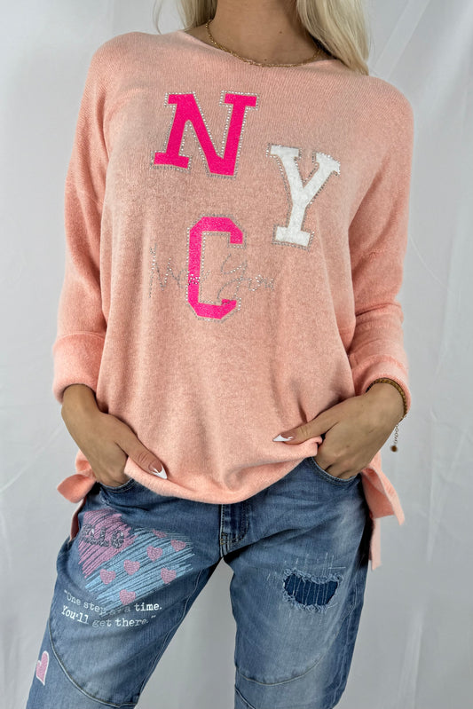 Oversize Shirt mit NYC-Print –Orange