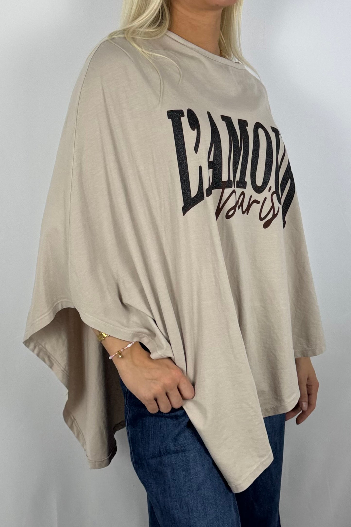 Damen Oversize Shirt „L’AMOUR Paris“-Beige