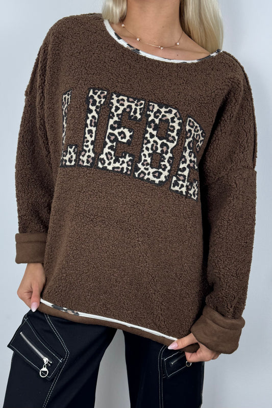 Oversize Teddy Pullover „LIEBE“ –Choco