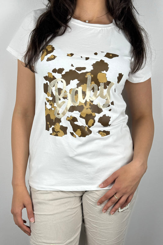 T-Shirt mit Schriftzug „Baby“ und Animal-Muster