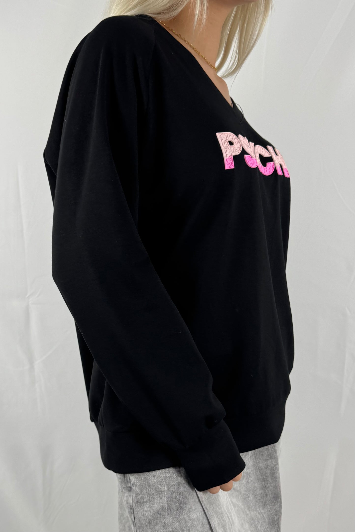 Oversize Sweatshirt mit Statement-Print –Schwarz