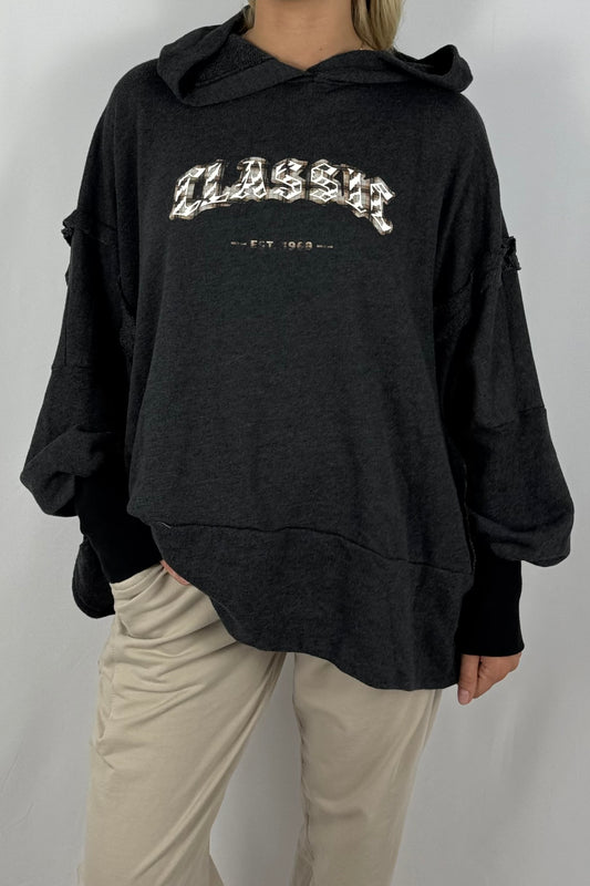 Damen Oversize Hoodie – Classic Print-Schwarz