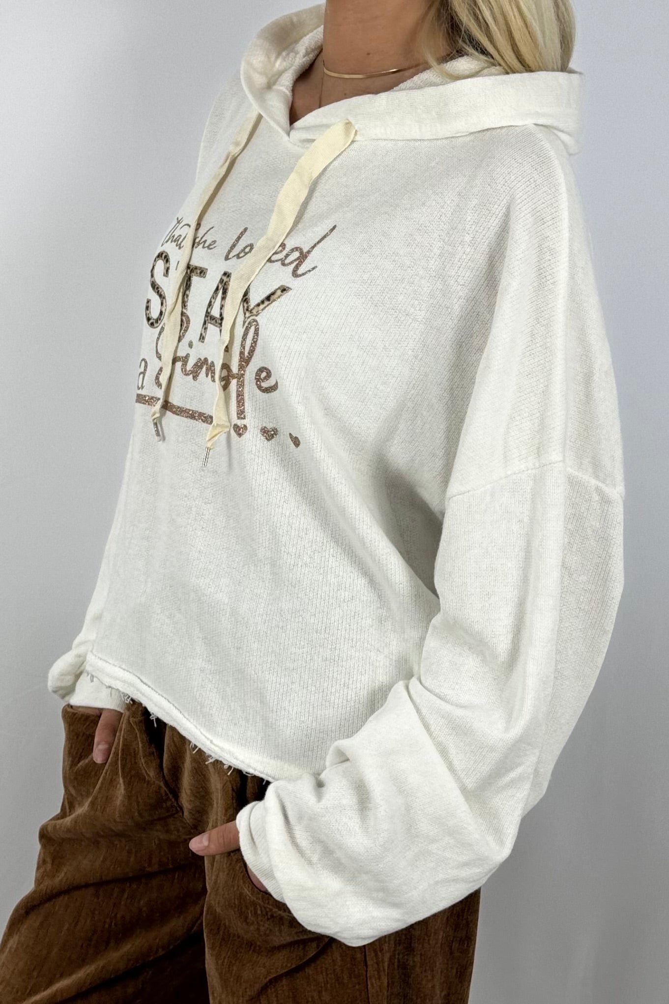 Damen Hoodie – Cropped mit Statement-Print-Weiß