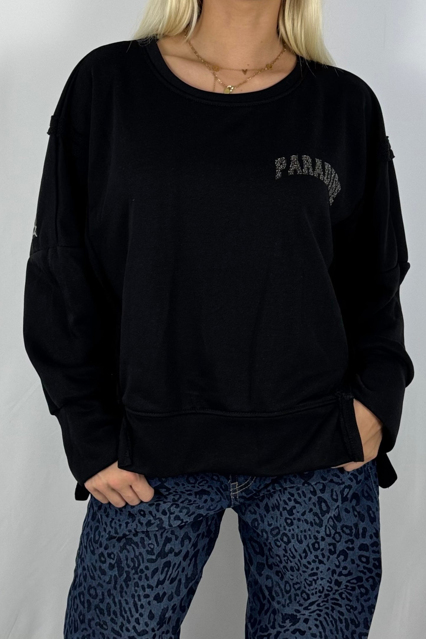Damen Sweatshirt „PARADISE“ – Leo Print Oversize-Schwarz