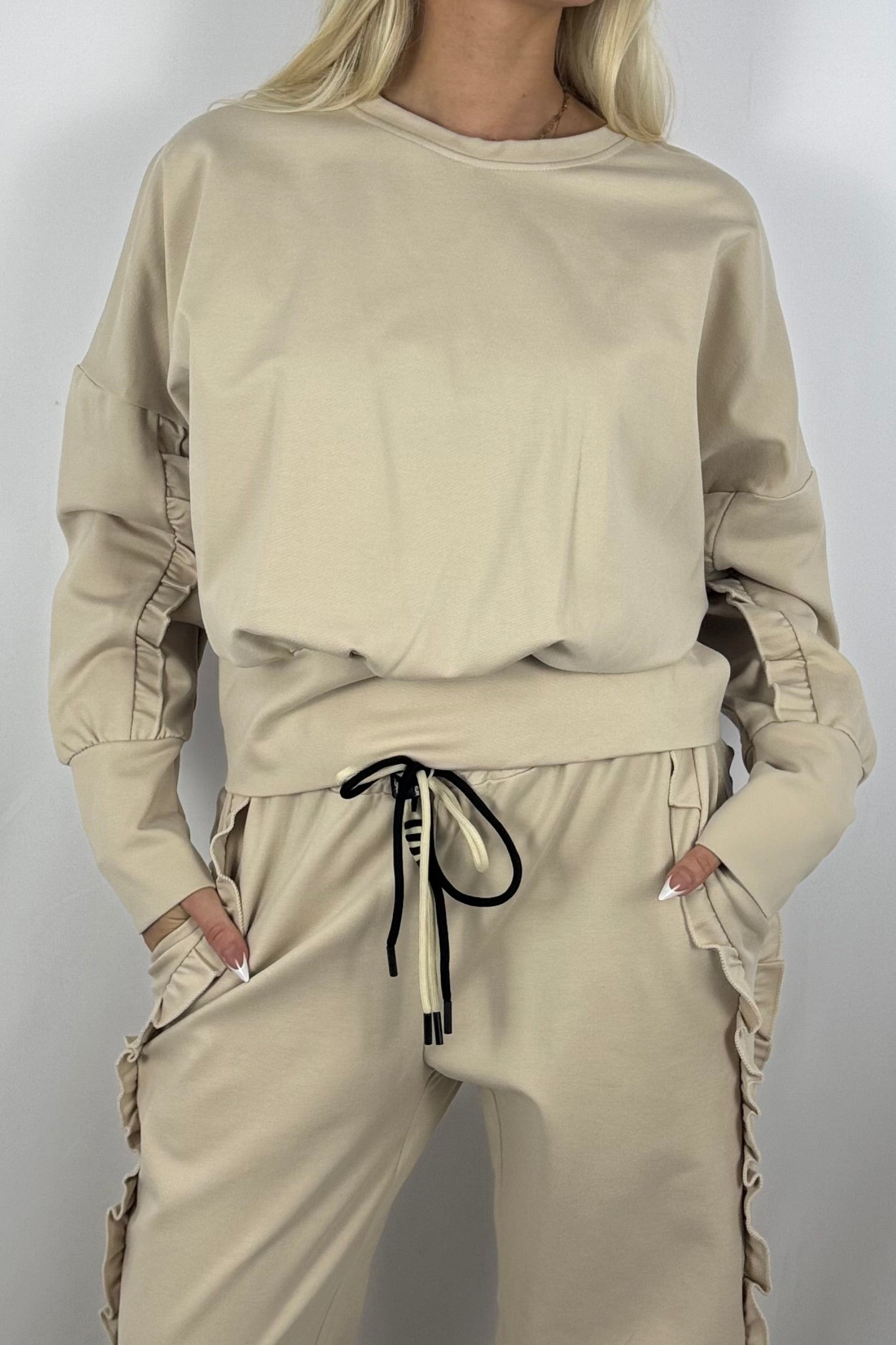 Sweatshirt mit Rüschen-Details-Beige