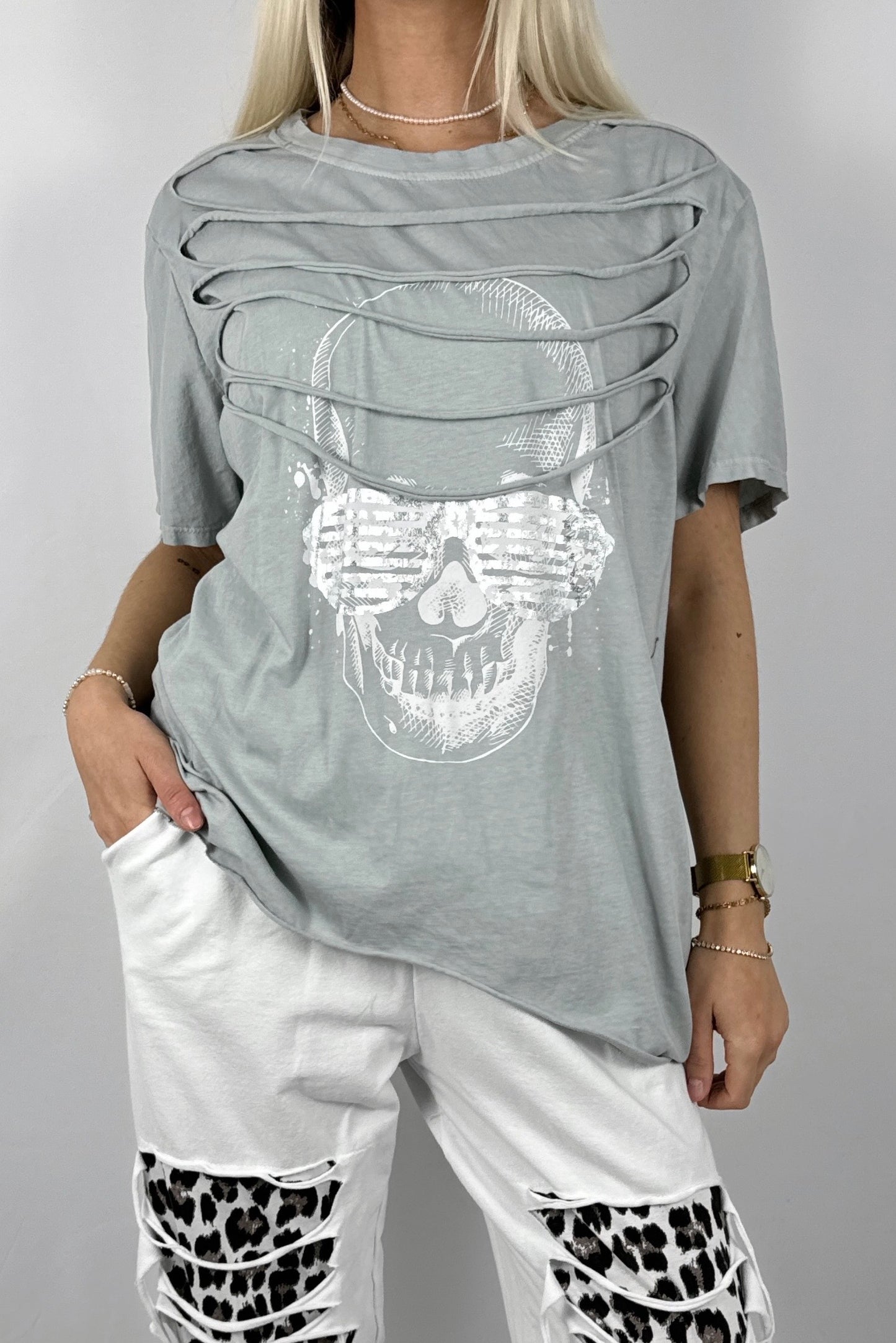 Oversize Shirt mit Skull Print – Moderner Streetstyle-Grau