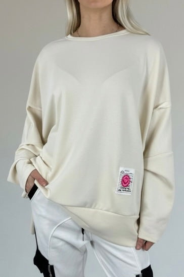 Oversize Sweatshirt mit Patch-Detail-Beige