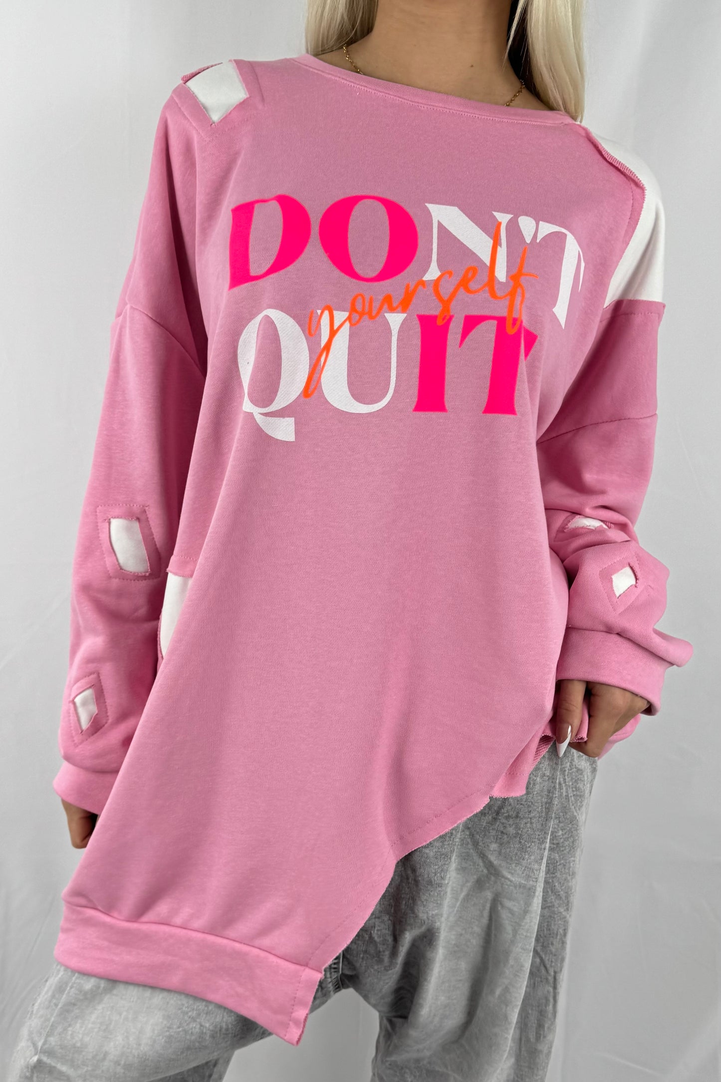 Oversize Sweatshirt mit Statement-Print –Rosa