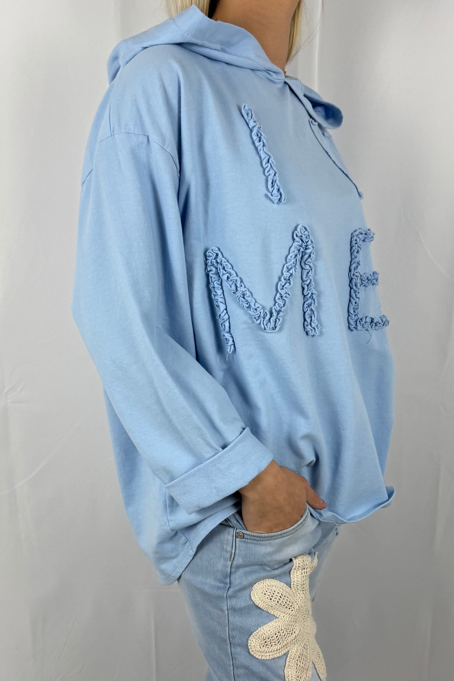 Damen Hoodie „I Love Me“ mit Schriftzug-Hellblau