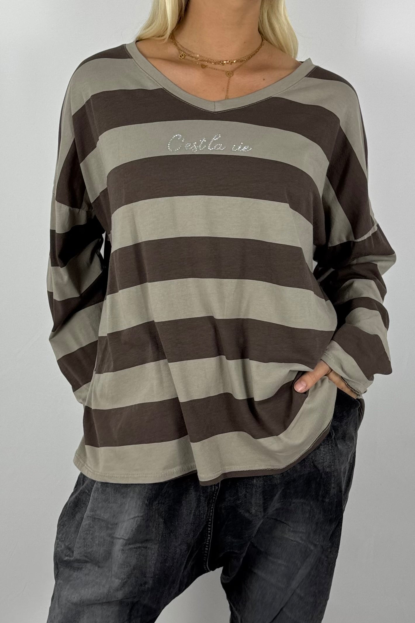 Damen Shirt gestreift – Oversize-Mud