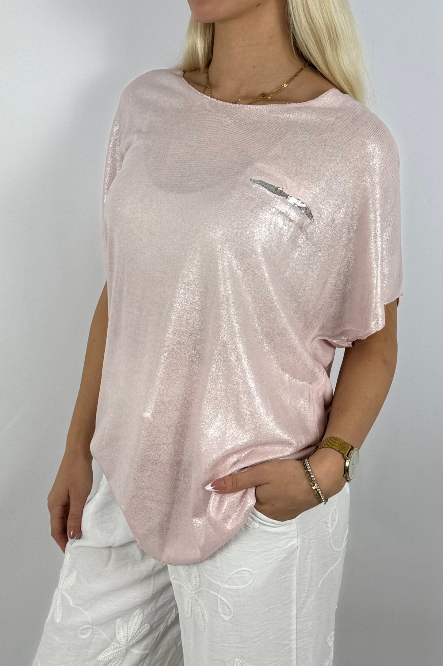 Glitzer-Shirt mit Pailletten-Detail – elegant & bequem-Rosa